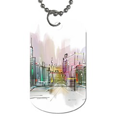 Drawing-watercolor-painting-city Dog Tag (one Side) by Sudhe