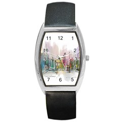 Drawing-watercolor-painting-city Barrel Style Metal Watch by Sudhe