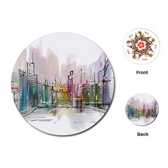 Drawing-watercolor-painting-city Playing Cards Single Design (round) by Sudhe