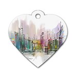 Drawing-watercolor-painting-city Dog Tag Heart (Two Sides) Front