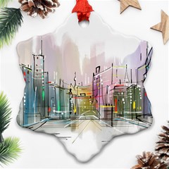 Drawing-watercolor-painting-city Snowflake Ornament (two Sides) by Sudhe