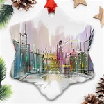 Drawing-watercolor-painting-city Snowflake Ornament (Two Sides) Back