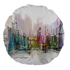 Drawing-watercolor-painting-city Large 18  Premium Round Cushions by Sudhe