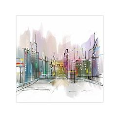 Drawing-watercolor-painting-city Small Satin Scarf (square) by Sudhe