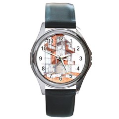 Rag-flats-onion-flats-llc-architecture-drawing Graffiti-architecture Round Metal Watch by Sudhe