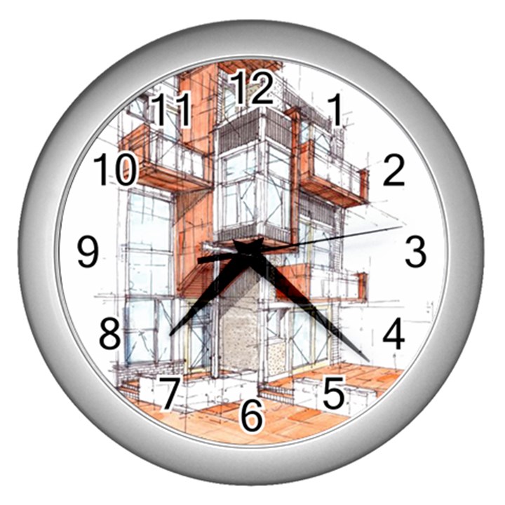 Rag-flats-onion-flats-llc-architecture-drawing Graffiti-architecture Wall Clock (Silver)