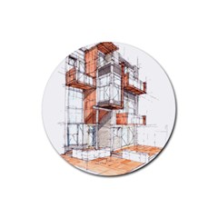 Rag-flats-onion-flats-llc-architecture-drawing Graffiti-architecture Rubber Coaster (round)  by Sudhe