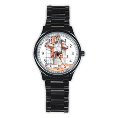 Rag-flats-onion-flats-llc-architecture-drawing Graffiti-architecture Stainless Steel Round Watch by Sudhe