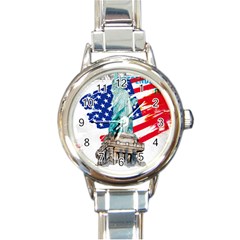 Statue Of Liberty Independence Day Poster Art Round Italian Charm Watch by Sudhe