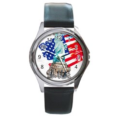 Statue Of Liberty Independence Day Poster Art Round Metal Watch by Sudhe