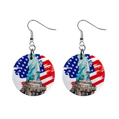 Statue Of Liberty Independence Day Poster Art Mini Button Earrings