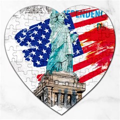 Statue Of Liberty Independence Day Poster Art Jigsaw Puzzle (heart) by Sudhe