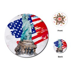 Statue Of Liberty Independence Day Poster Art Playing Cards Single Design (round) by Sudhe