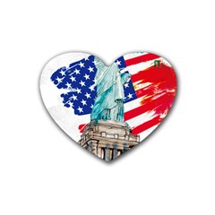 Statue Of Liberty Independence Day Poster Art Heart Coaster (4 Pack)  by Sudhe