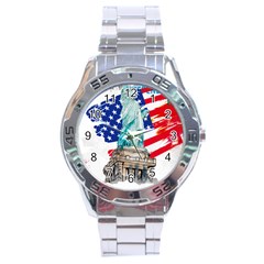 Statue Of Liberty Independence Day Poster Art Stainless Steel Analogue Watch