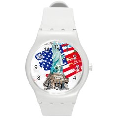 Statue Of Liberty Independence Day Poster Art Round Plastic Sport Watch (M)