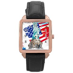 Statue Of Liberty Independence Day Poster Art Rose Gold Leather Watch 