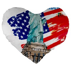 Statue Of Liberty Independence Day Poster Art Large 19  Premium Flano Heart Shape Cushions by Sudhe