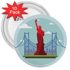 New-york-usa-liberty-landmark 3  Buttons (10 Pack)  by Sudhe