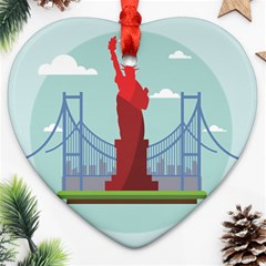 New-york-usa-liberty-landmark Heart Ornament (two Sides) by Sudhe