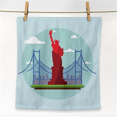 New-york-usa-liberty-landmark Face Towel by Sudhe