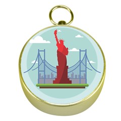 New-york-usa-liberty-landmark Gold Compasses by Sudhe