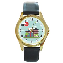 Japan-landmark-landscape-view Round Gold Metal Watch by Sudhe