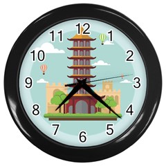 China-landmark-landscape-chinese Wall Clock (black) by Sudhe