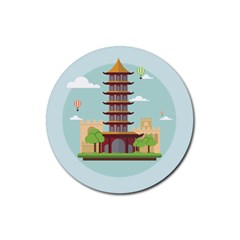 China-landmark-landscape-chinese Rubber Coaster (round)  by Sudhe