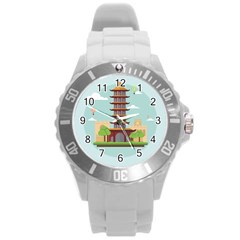 China-landmark-landscape-chinese Round Plastic Sport Watch (l)