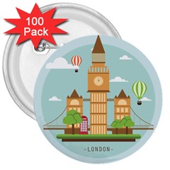 London-watch-landmark-england 3  Buttons (100 Pack)  by Sudhe