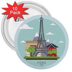 Paris-france-french-europe-travel 3  Buttons (10 Pack)  by Sudhe