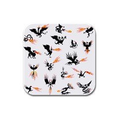 Dragon-phoenix-fire-bird-ancient Rubber Square Coaster (4 Pack)  by Sudhe