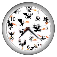 Dragon-phoenix-fire-bird-ancient Wall Clock (silver) by Sudhe