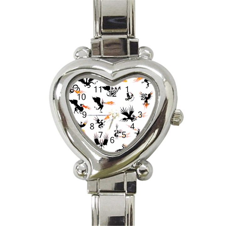 Dragon-phoenix-fire-bird-ancient Heart Italian Charm Watch