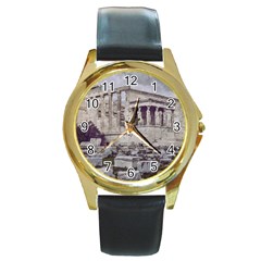 Erechtheum Temple, Athens, Greece Round Gold Metal Watch by dflcprintsclothing