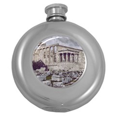 Erechtheum Temple, Athens, Greece Round Hip Flask (5 Oz) by dflcprintsclothing