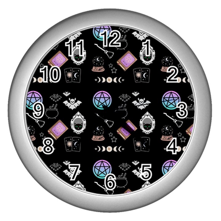 Pastel Goth Witch Wall Clock (Silver)