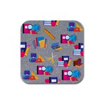 80s and 90s School Pattern Rubber Square Coaster (4 pack)  Front