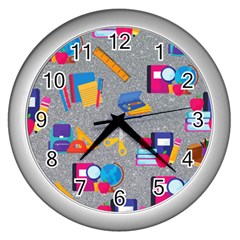 80s And 90s School Pattern Wall Clock (silver) by NerdySparkleGoth