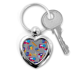 80s And 90s School Pattern Key Chain (heart) by NerdySparkleGoth