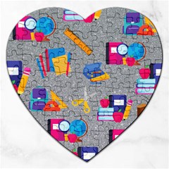 80s And 90s School Pattern Jigsaw Puzzle (heart) by NerdySparkleGoth