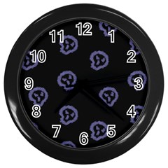 Purple Skulls On Dark Background Wall Clock (black) by SychEva