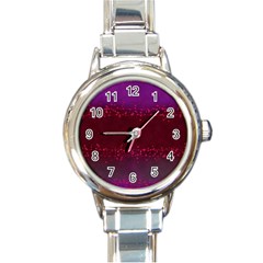 Red Splashes On Purple Background Round Italian Charm Watch by SychEva