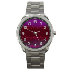 Red Splashes On Purple Background Sport Metal Watch by SychEva