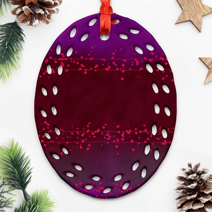 Red Splashes On Purple Background Ornament (Oval Filigree)