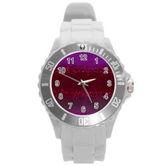 Red Splashes On Purple Background Round Plastic Sport Watch (l) by SychEva