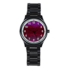 Red Splashes On Purple Background Stainless Steel Round Watch by SychEva