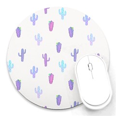 Purple And Blue Cacti Round Mousepads by SychEva