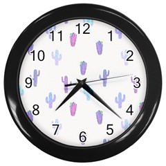 Purple And Blue Cacti Wall Clock (black) by SychEva